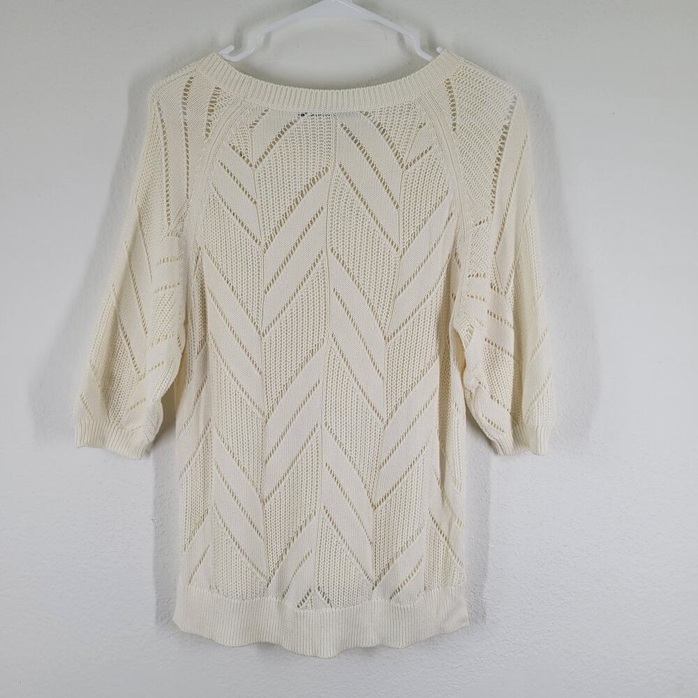 Trina Turk Cottage BOHO Cable Knit Sweater Womens Small Cream Cotton Modal - Picture 5 of 9